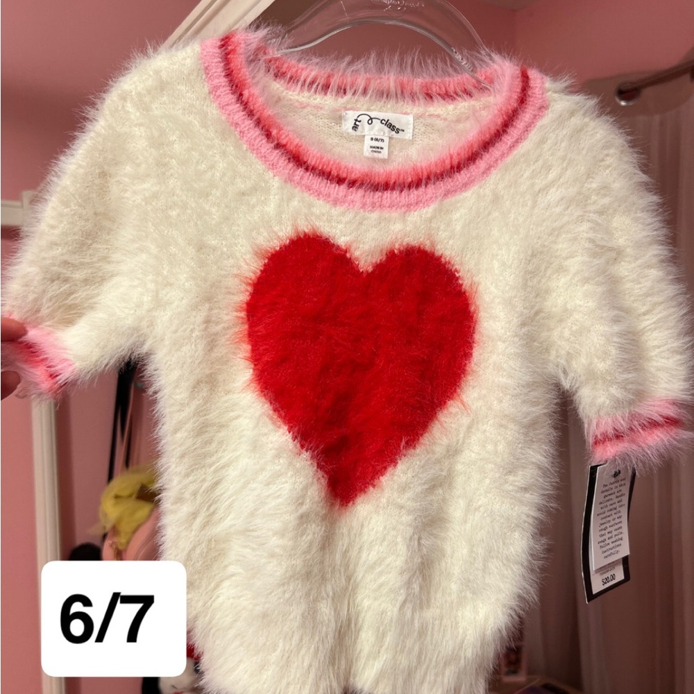 Target Kids Fuzzy Heart Sweater - White and Red